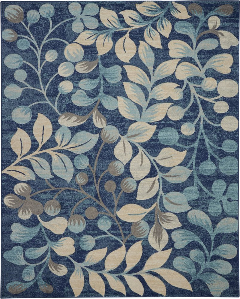 9' X 12' Blue And Ivory Floral Area Rug