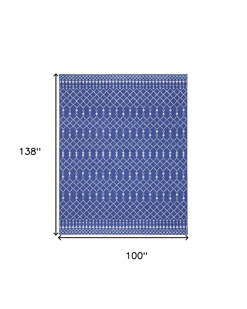 8' X 12' Navy Blue and Ivory Moroccan Distressed Non Skid Area Rug