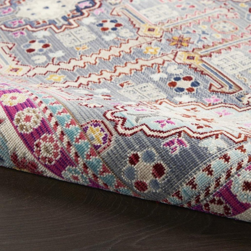 9' X 12' Ivory Pink And Gray Floral Distressed Non Skid Area Rug