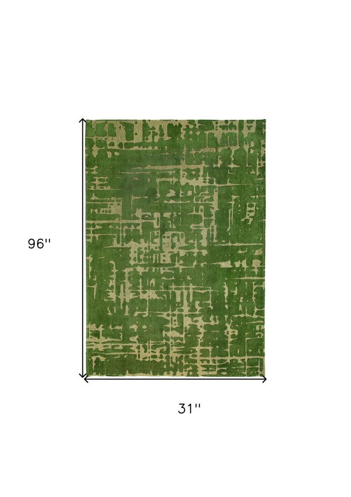 10' Green Abstract Runner Rug