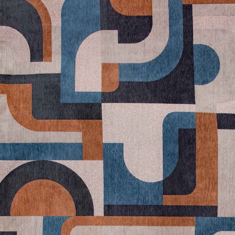 8' Gray And Beige Geometric Washable Round Rug