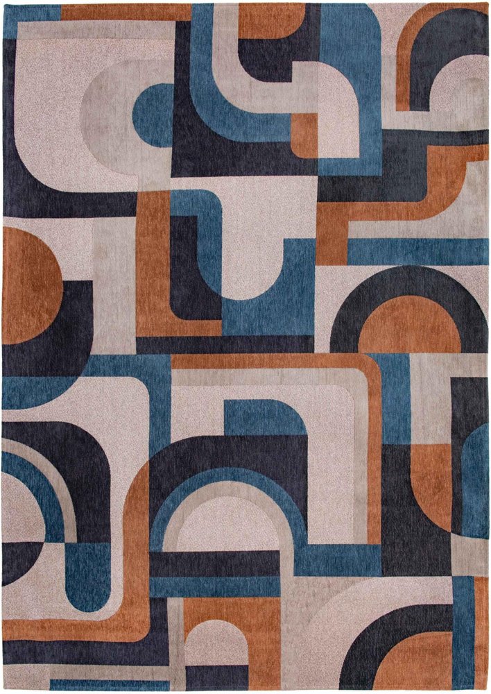 5' Gray And Beige Geometric ,Washable, Non Skid Round Rug
