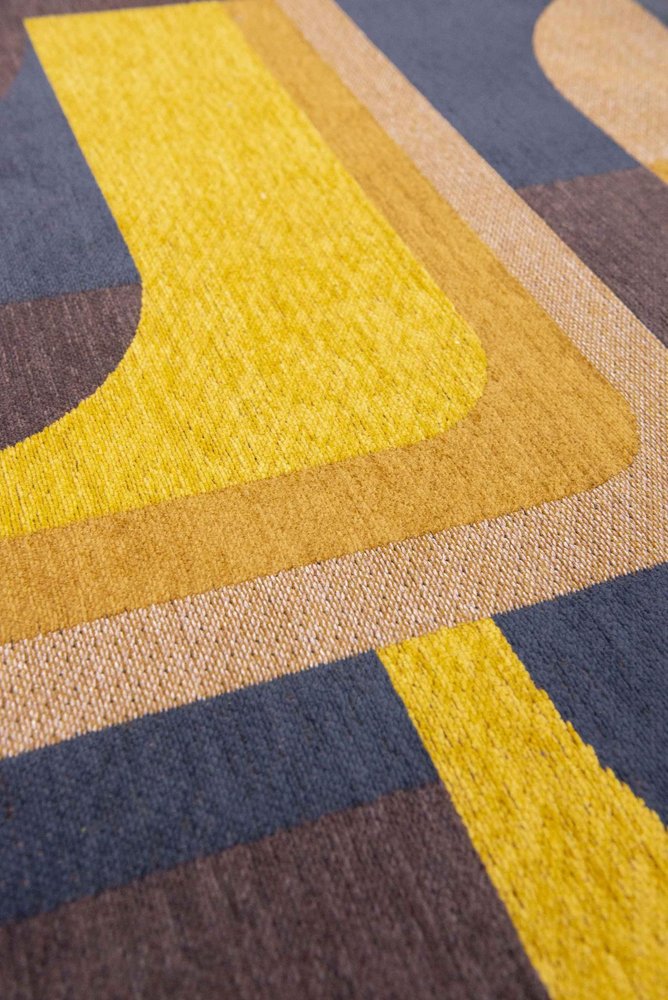10' Black And Yellow Geometric Washable Runner Rug