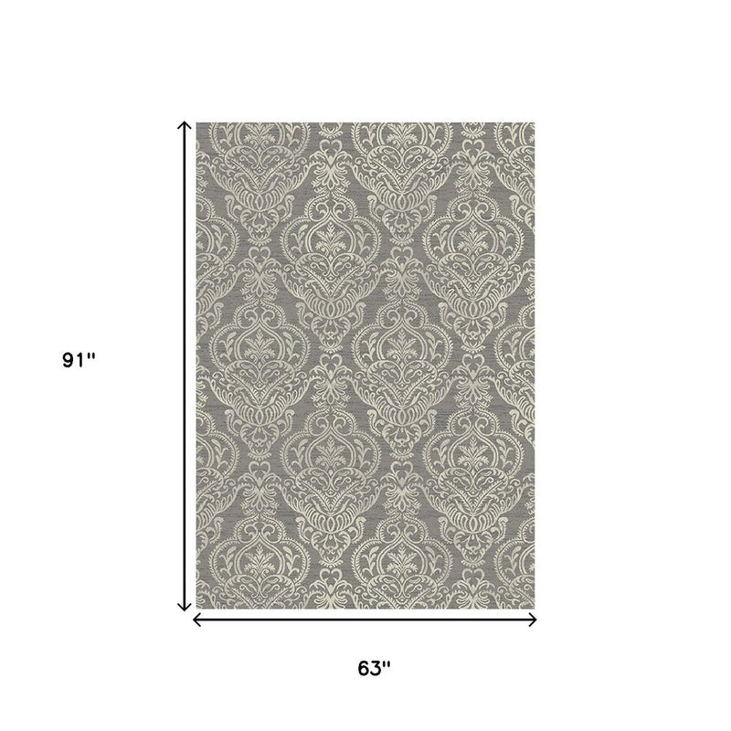 8' X 10' Gray and Beige Damask Area Rug