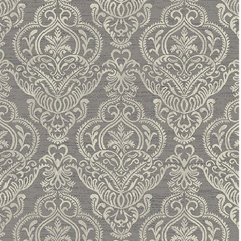 8' X 10' Gray and Beige Damask Area Rug
