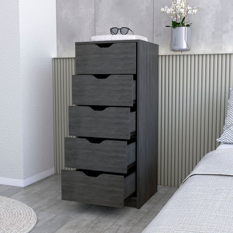 18" White Wood Five Drawer Dresser