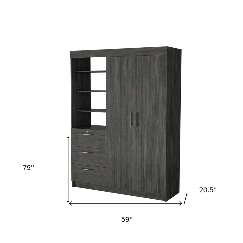 79" Black Wood And Metal Two Door Three Drawer Combo Dresser