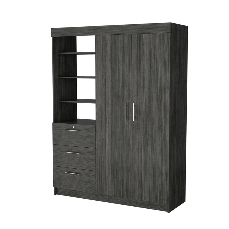 79" Black Wood And Metal Two Door Three Drawer Combo Dresser