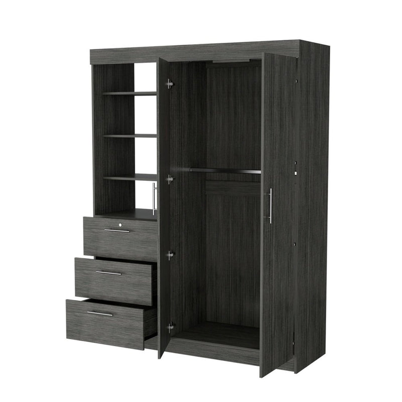 79" Black Wood And Metal Two Door Three Drawer Combo Dresser