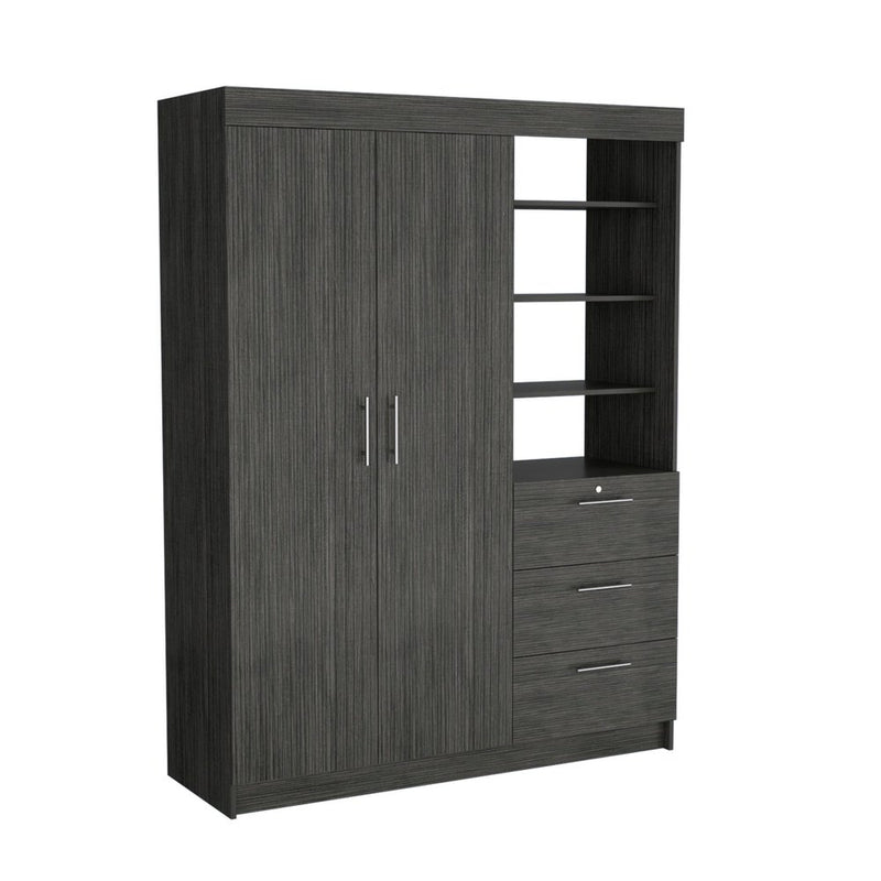 79" Black Wood And Metal Two Door Three Drawer Combo Dresser