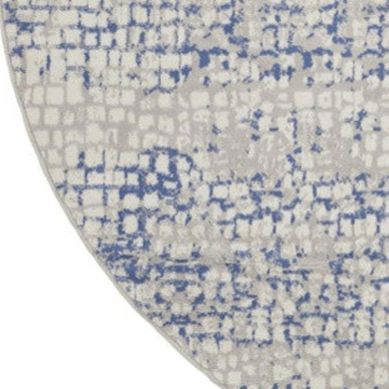 8' Ivory Blue and Gray Abstract Round Rug