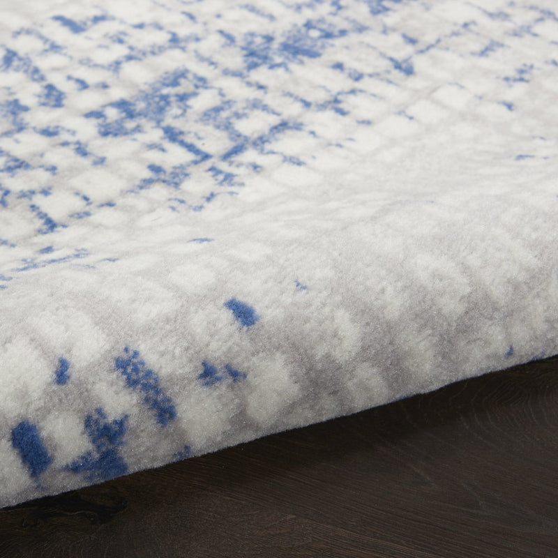 8' Ivory Blue and Gray Abstract Round Rug