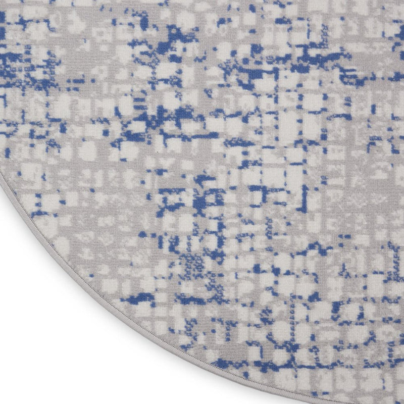 8' Ivory Blue and Gray Abstract Round Rug