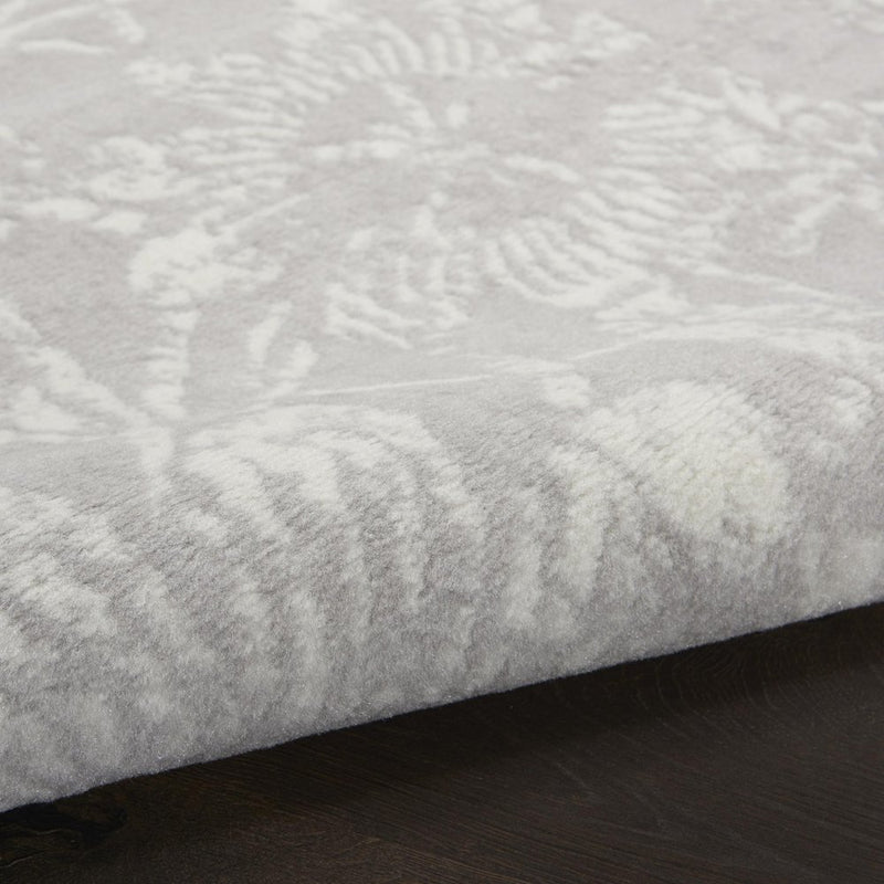 8' Gray and Ivory Floral Distressed Non Skid Runner Rug