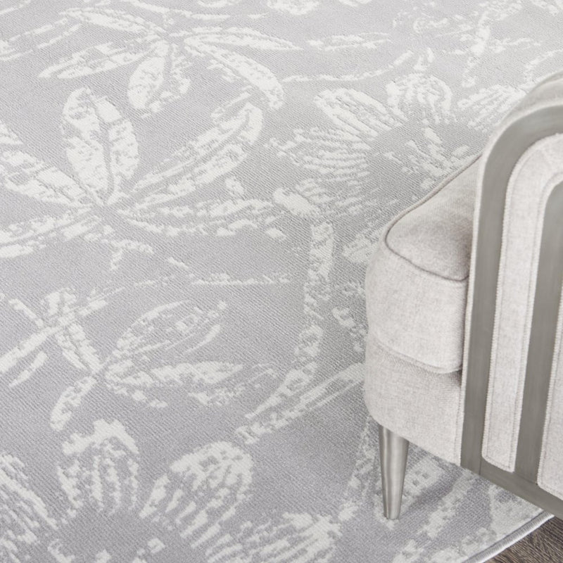 8' Gray and Ivory Floral Distressed Non Skid Runner Rug