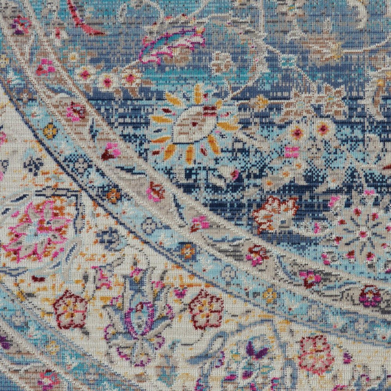 4' X 6' Blue and Beige Floral Distressed Area Rug