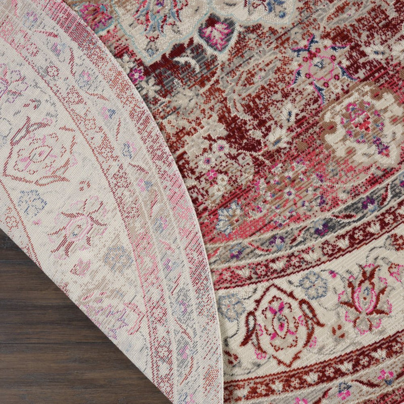 2' X 4' Ivory And Red Floral Distressed Area Rug
