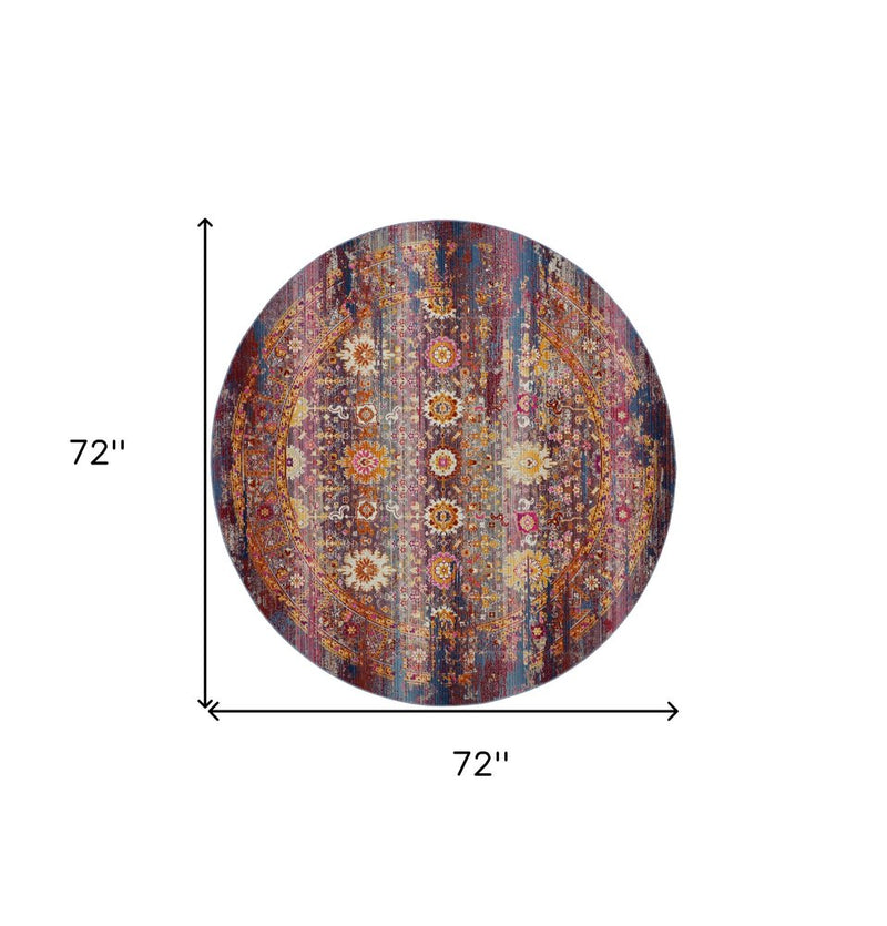 4' X 6' Blue Yellow And Red Floral Distressed Area Rug