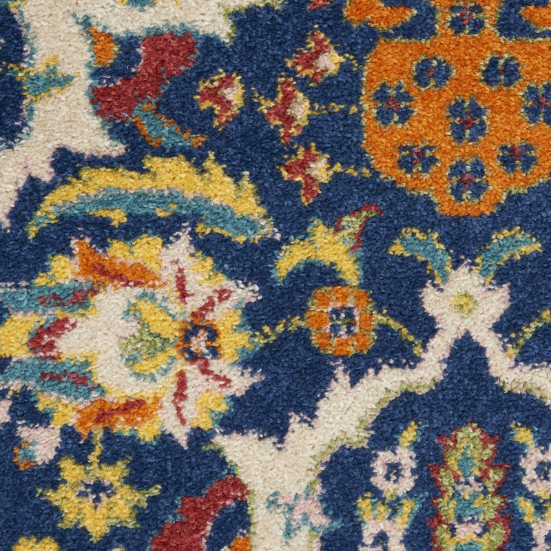 5' Blue Round Floral Power Loom Area Rug