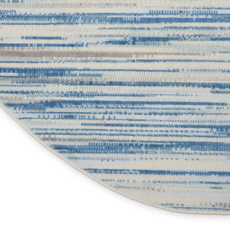 7' Ivory Blue and Gray Striped Runner Rug