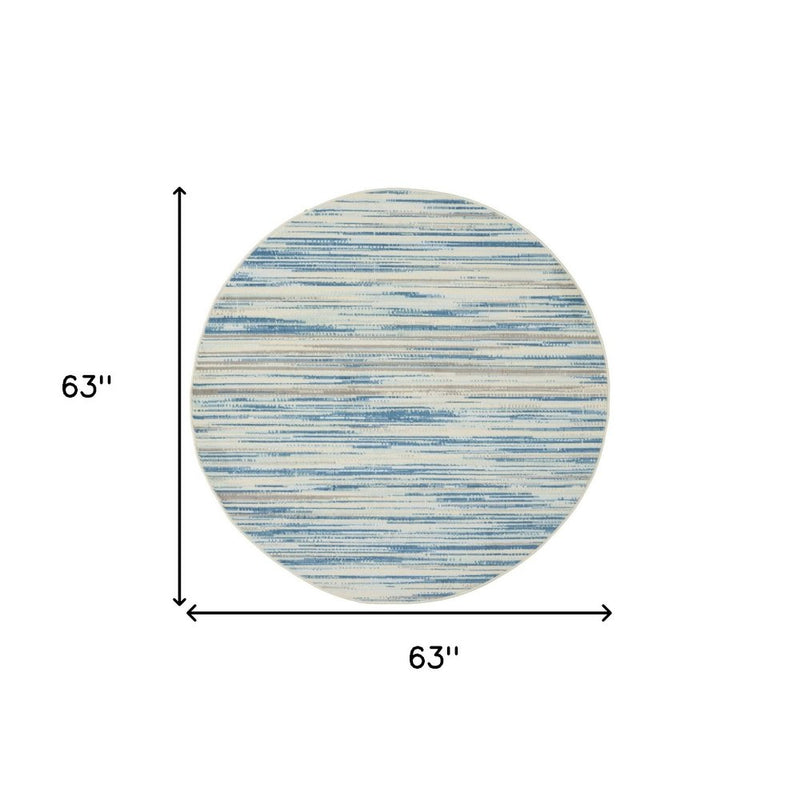 7' Ivory Blue and Gray Striped Runner Rug