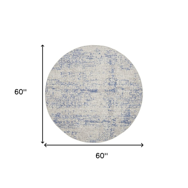 8' Ivory Blue and Gray Abstract Round Rug