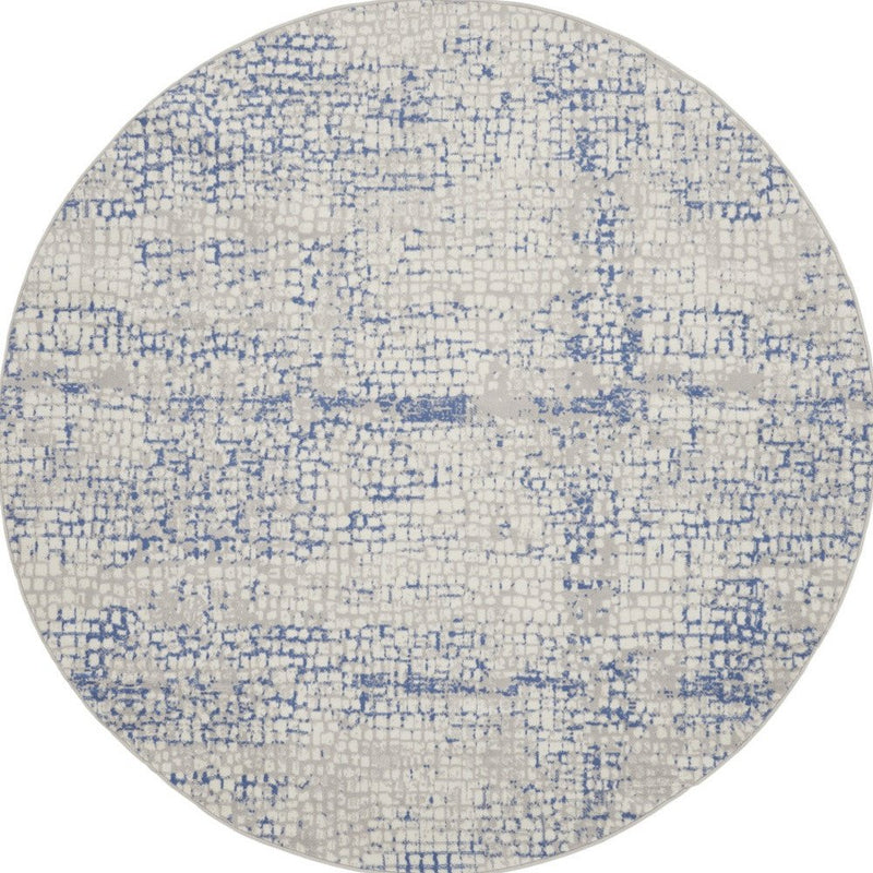 8' Ivory Blue and Gray Abstract Round Rug