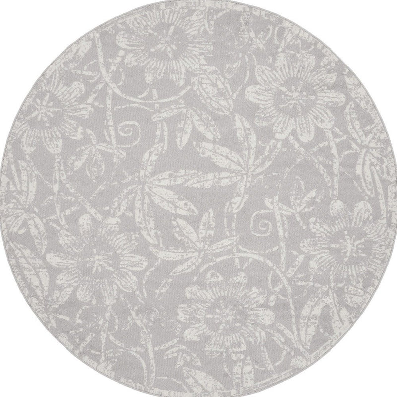 8' Gray and Ivory Floral Distressed Non Skid Runner Rug