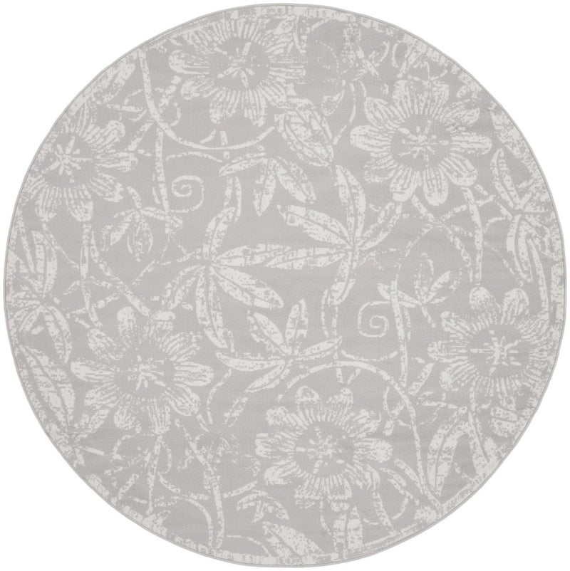8' Gray and Ivory Floral Distressed Non Skid Runner Rug