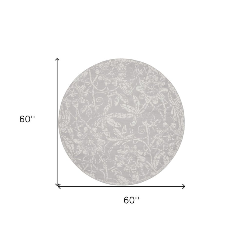 8' Gray and Ivory Floral Distressed Non Skid Runner Rug
