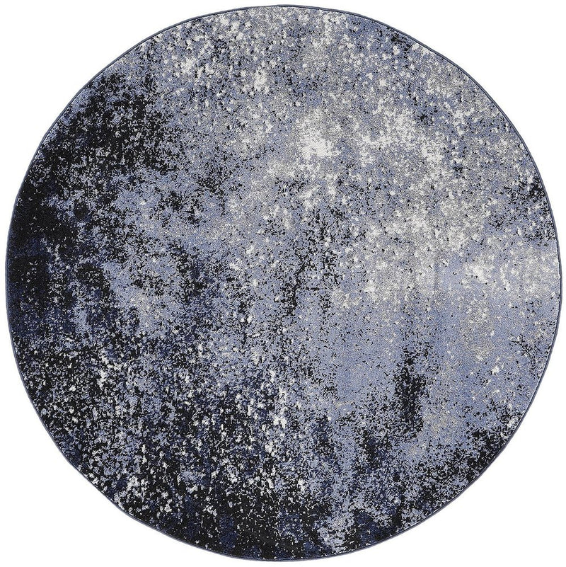 4' Blue And Black Abstract Round Rug