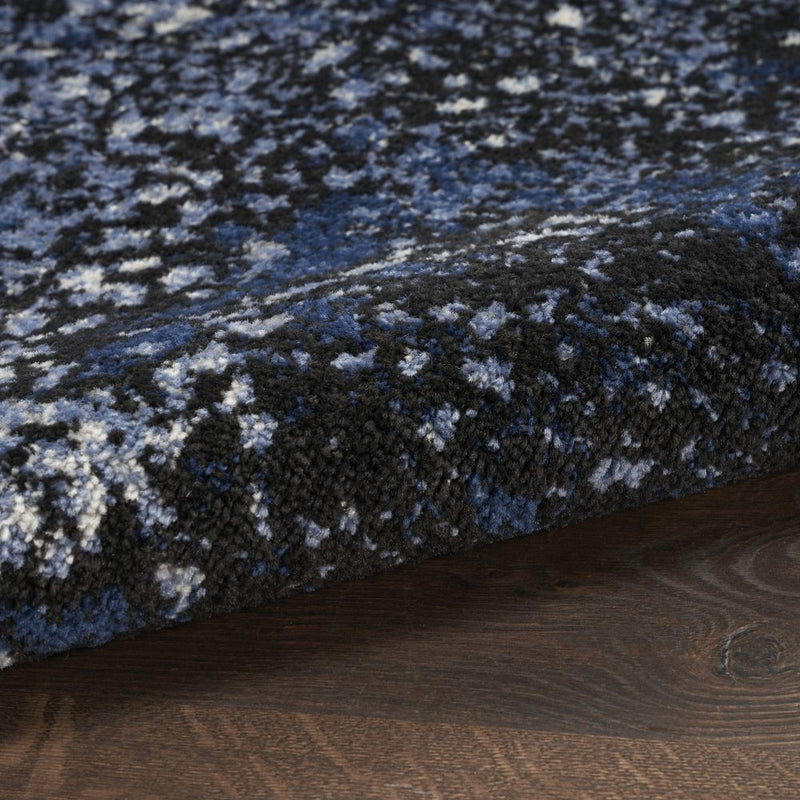 4' Blue And Black Abstract Round Rug