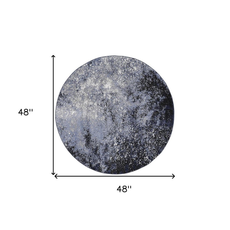 4' Blue And Black Abstract Round Rug