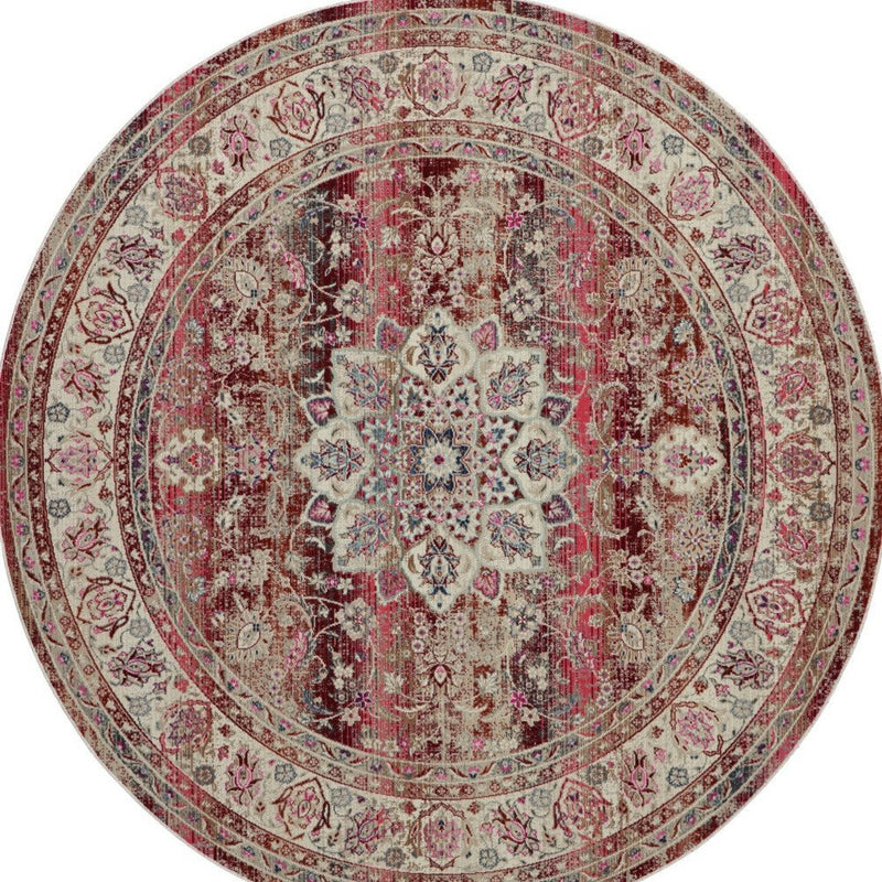 2' X 4' Ivory And Red Floral Distressed Area Rug