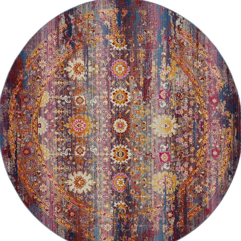4' X 6' Blue Yellow And Red Floral Distressed Area Rug