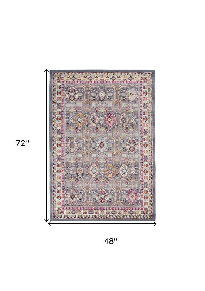 9' X 12' Ivory Pink And Gray Floral Distressed Non Skid Area Rug