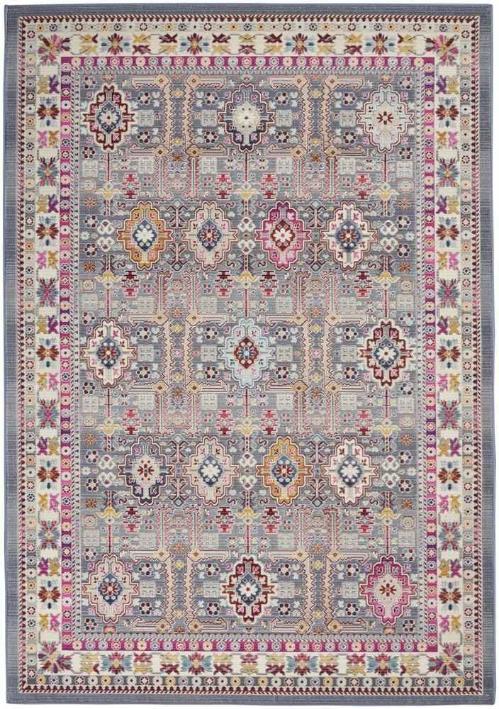9' X 12' Ivory Pink And Gray Floral Distressed Non Skid Area Rug