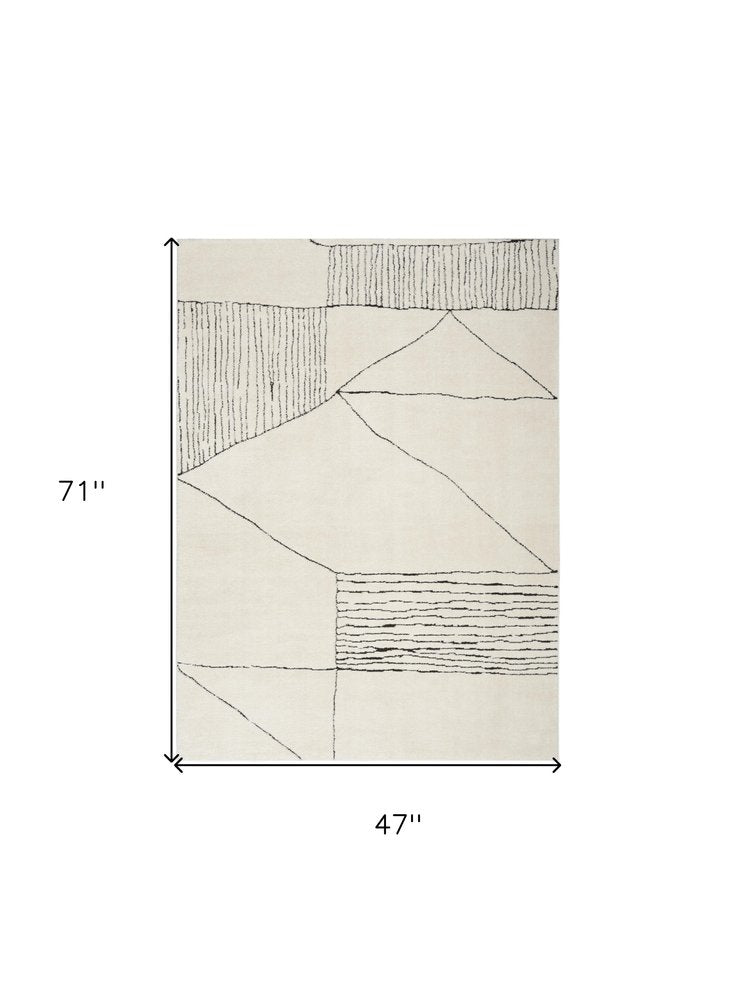 8' X 10' Ivory and Black Geometric Area Rug