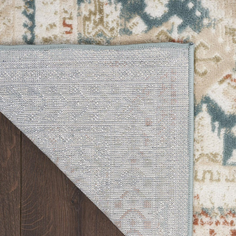 10' Ivory Green And Orange Oriental Non Skid Runner Rug