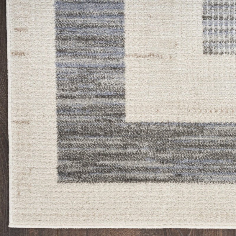 8' Ivory And Gray Geometric Runner Rug