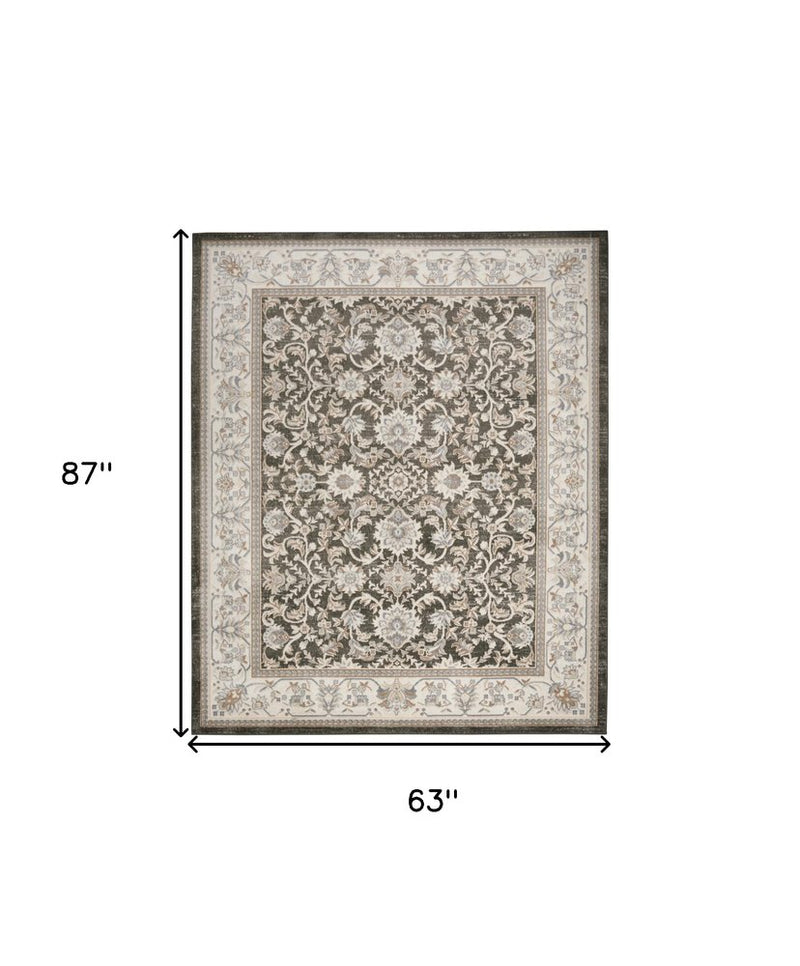 9' X 12' Gray Floral Distressed Area Rug