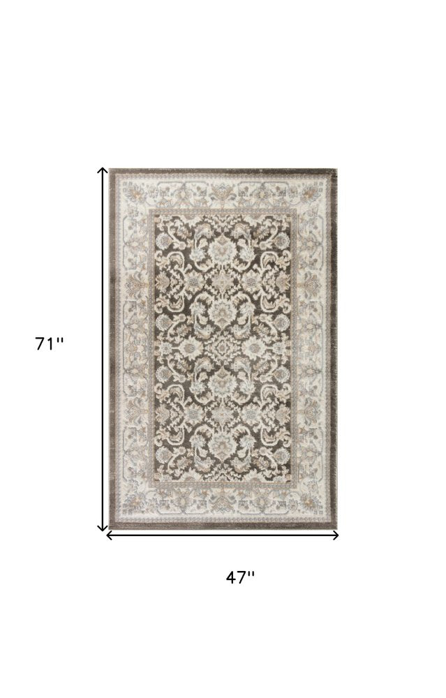 9' X 12' Gray Floral Distressed Area Rug