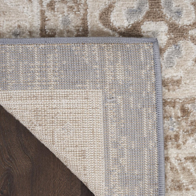 8' Ivory Blue And Brown Geometric Distressed Runner Rug