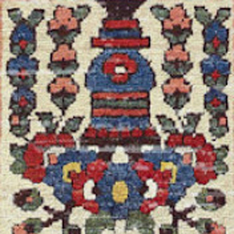 8' Ivory Red And Blue Oriental Distressed Non Skid Runner Rug