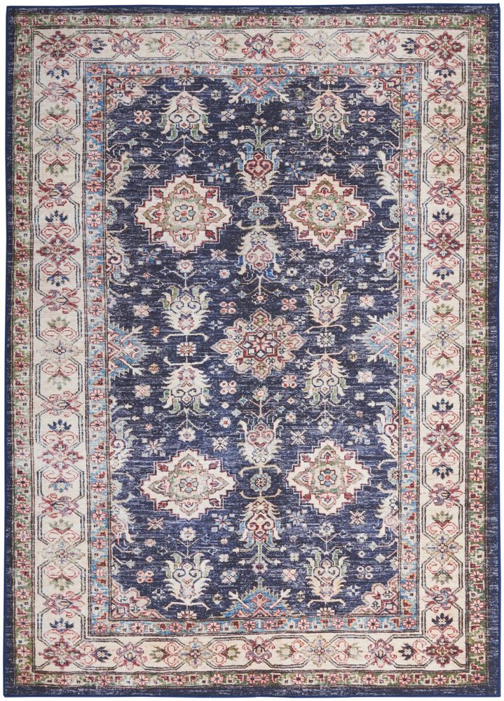 5' X 7' Blue and Ivory Oriental Distressed Non Skid Area Rug