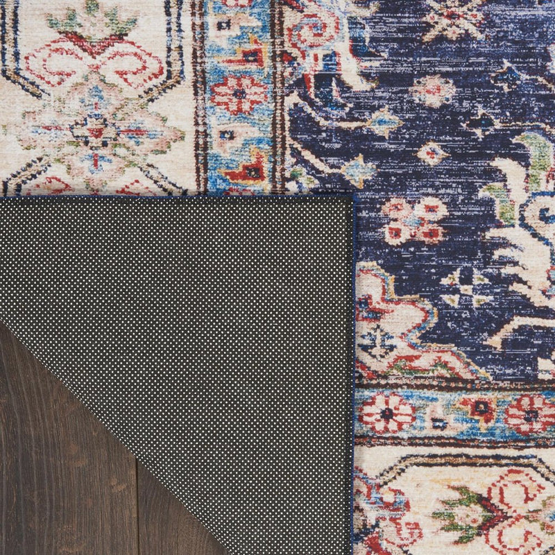 5' X 7' Blue and Ivory Oriental Distressed Non Skid Area Rug