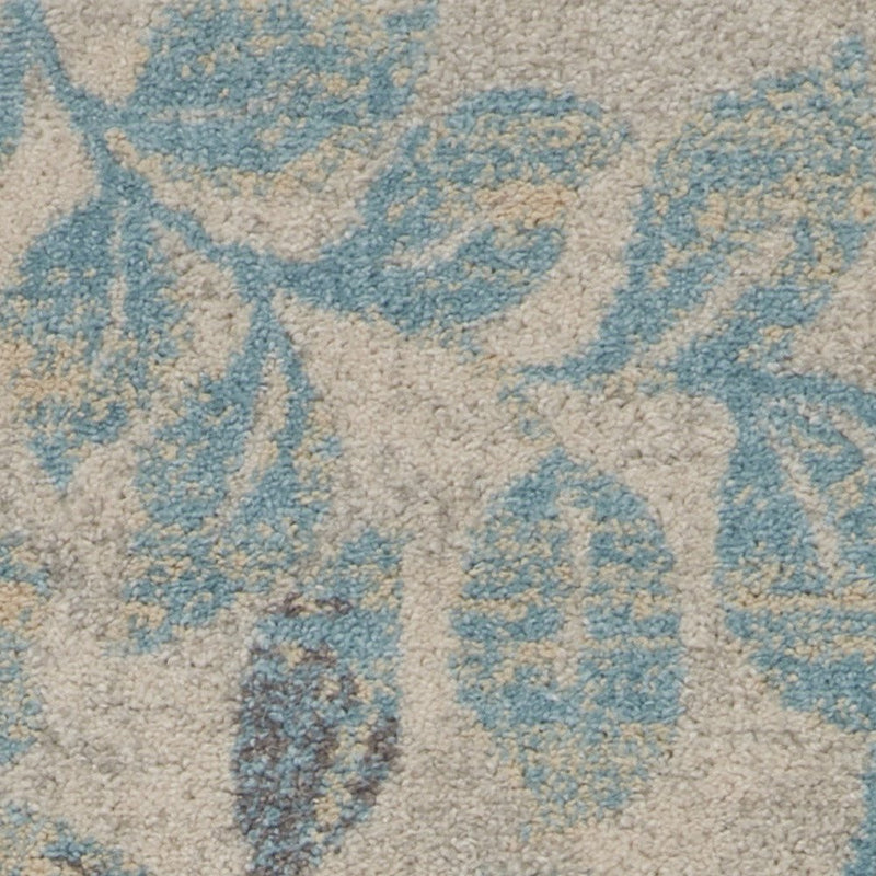2' X 4' Ivory And Turquoise Botanical Leaves Area Rug