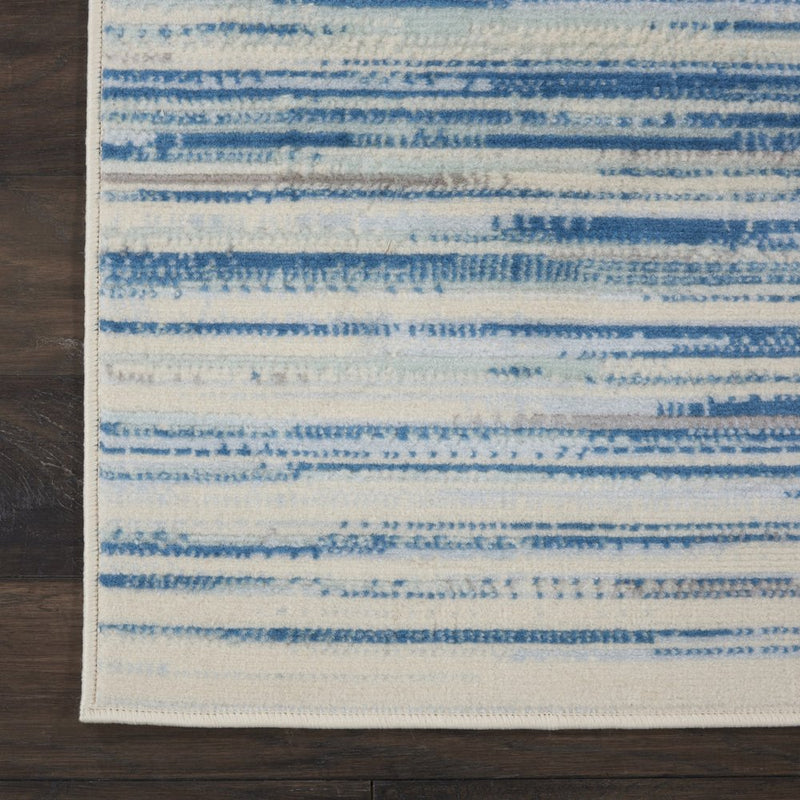 7' Ivory Blue and Gray Striped Runner Rug