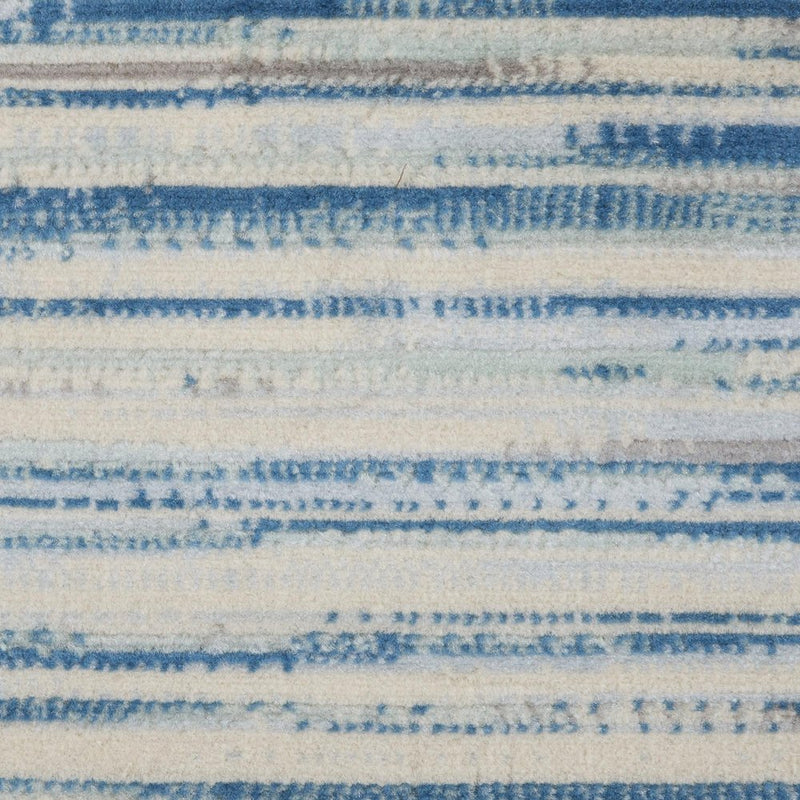 7' Ivory Blue and Gray Striped Runner Rug