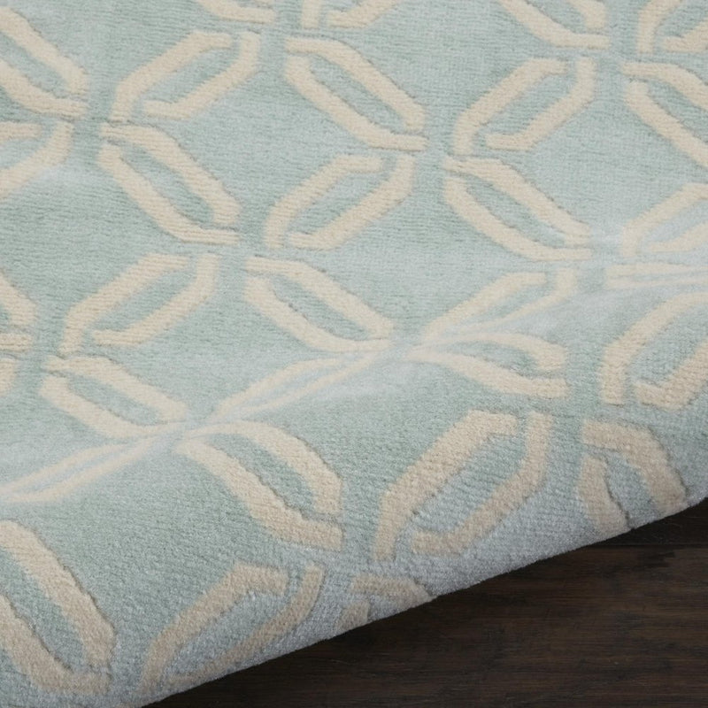 7' Beige and Green Trellis Runner Rug